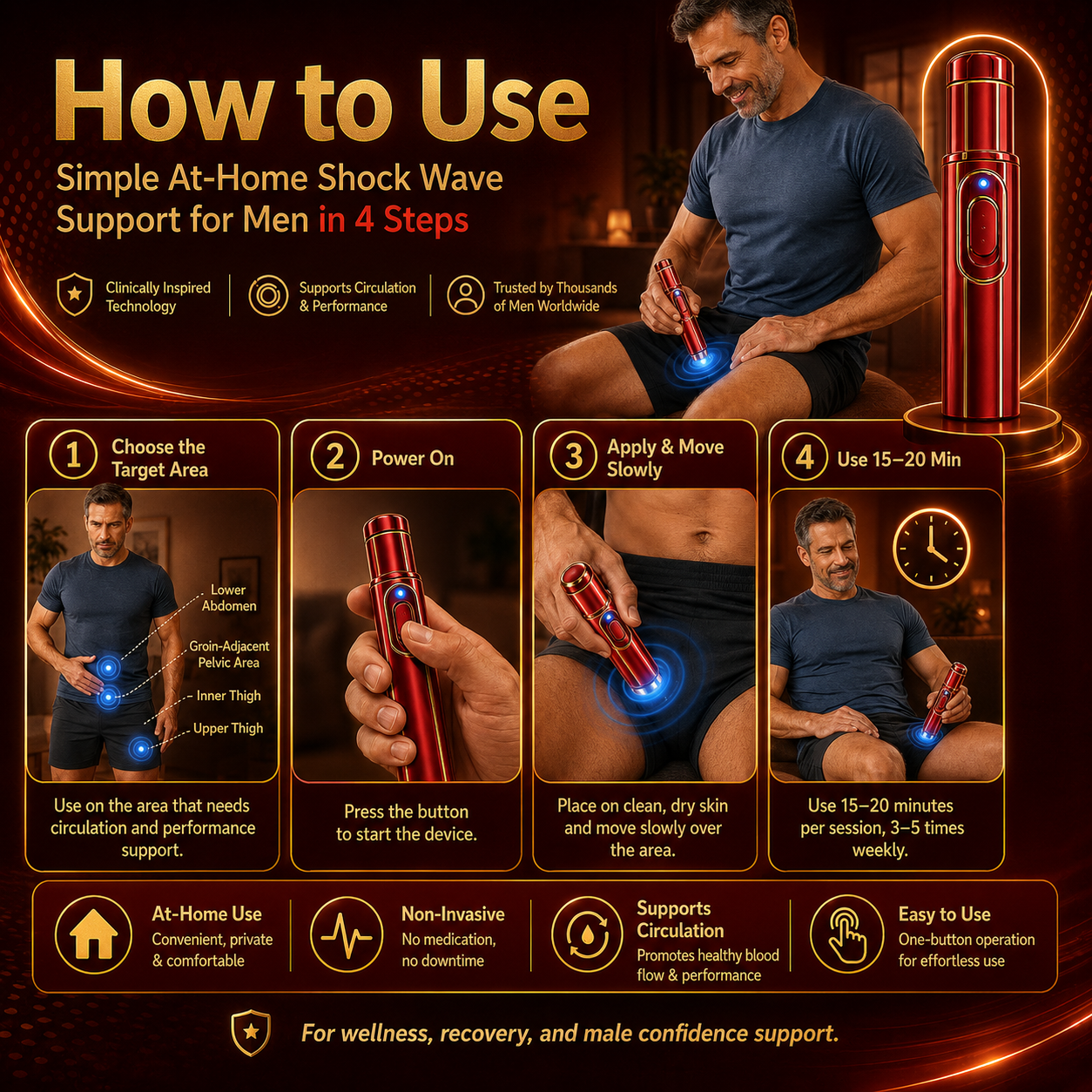 🔊Advanced Acoustic Shockwave Therapy restores penile tissue health to enhance rise rigidity⬆️, stamina, and male performance confidence💪, relieving muscle pain, joint stiffness, tendon discomfort🩹
