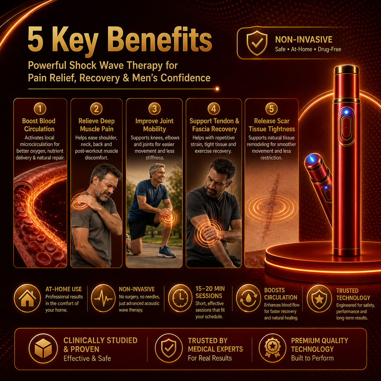 🔊Advanced Acoustic Shockwave Therapy restores penile tissue health to enhance rise rigidity⬆️, stamina, and male performance confidence💪, relieving muscle pain, joint stiffness, tendon discomfort🩹